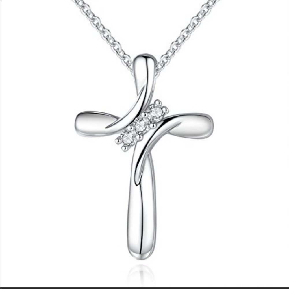 THREE Cubic Zirconia Stone Cross Pendant Chain Necklace